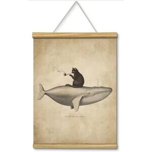 VIYYIEA Wooden Wall Art Print Smoking Cat Portable Hanging Portrait 16L x 12W s7